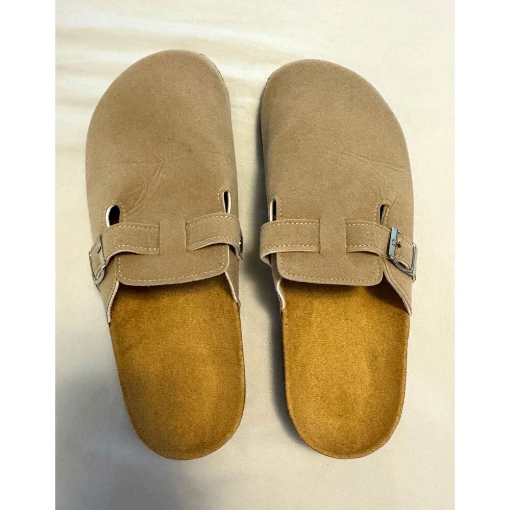 Men's US 11 Beige/Brown Slide Sandals Fabric Upper Adjustable Buckle Strap